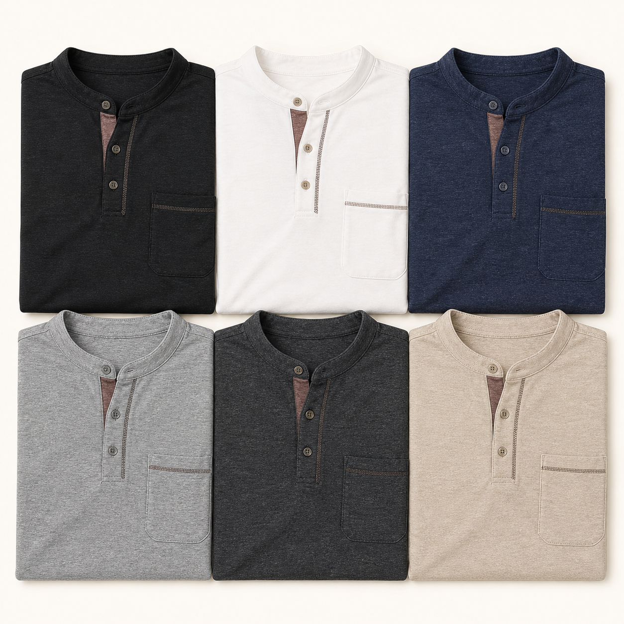 Men's smooth short sleeve Henley shirts - 6-Pack Set A