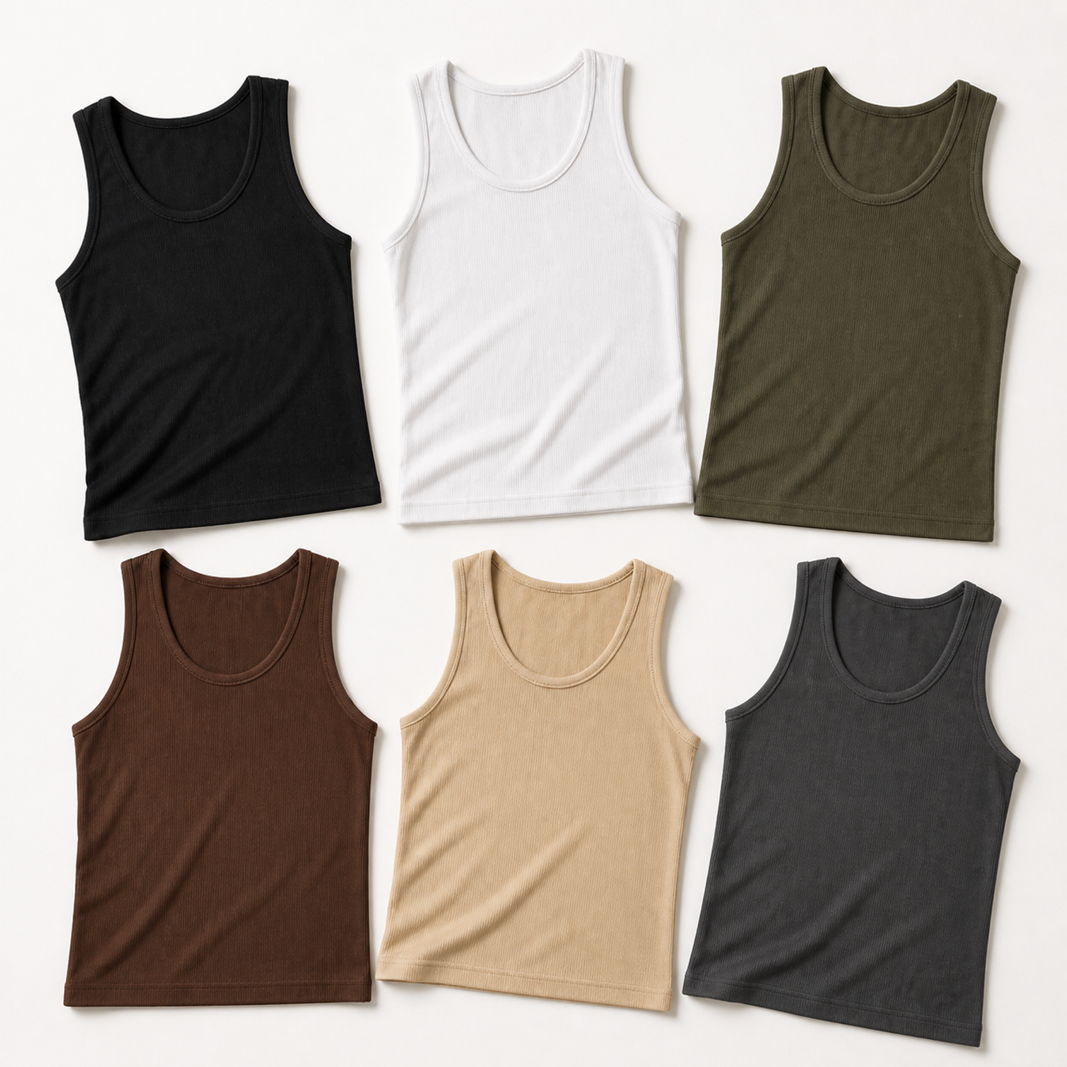 Men's fine vertical rib cotton stretch tank - 6-Pack Set B