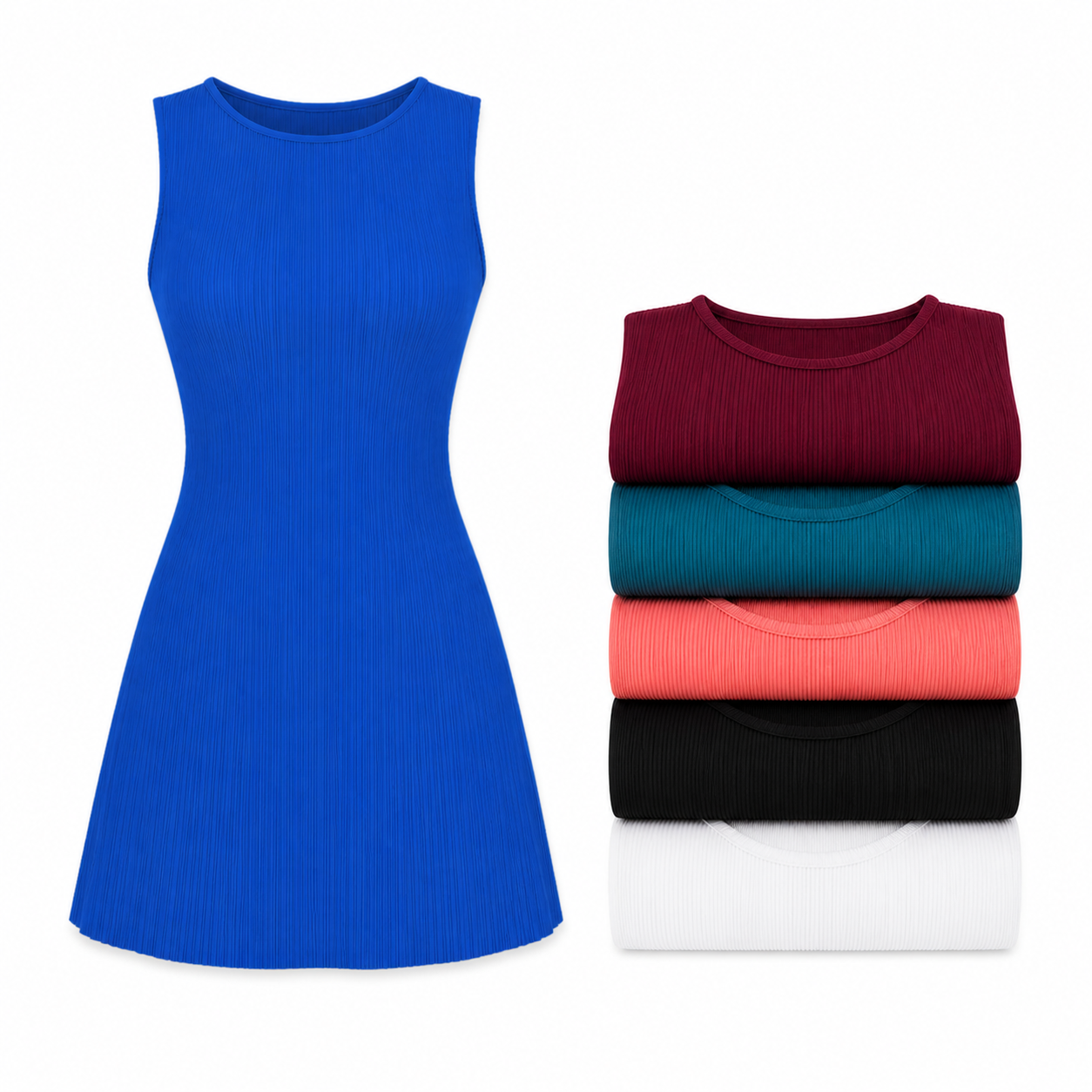 6-Pack Set B - women's sleeveless pleated A-line mini dress