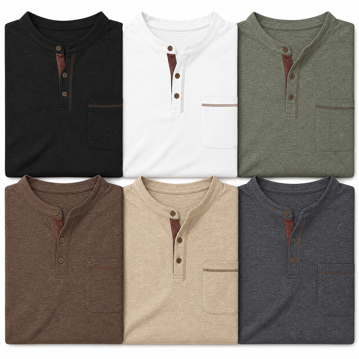 Men's smooth short sleeve Henley shirts - 6-Pack Set B