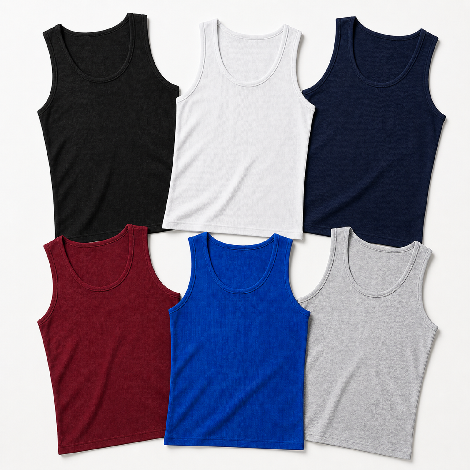 Men's fine vertical rib cotton stretch tank - 6-Pack Set C