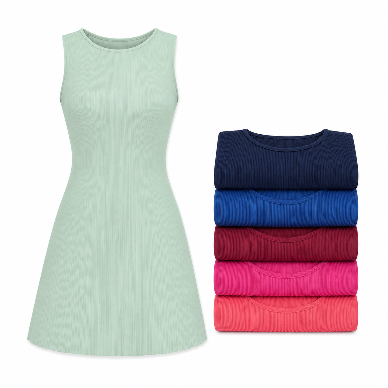 6-Pack Set C - women's sleeveless pleated A-line mini dress