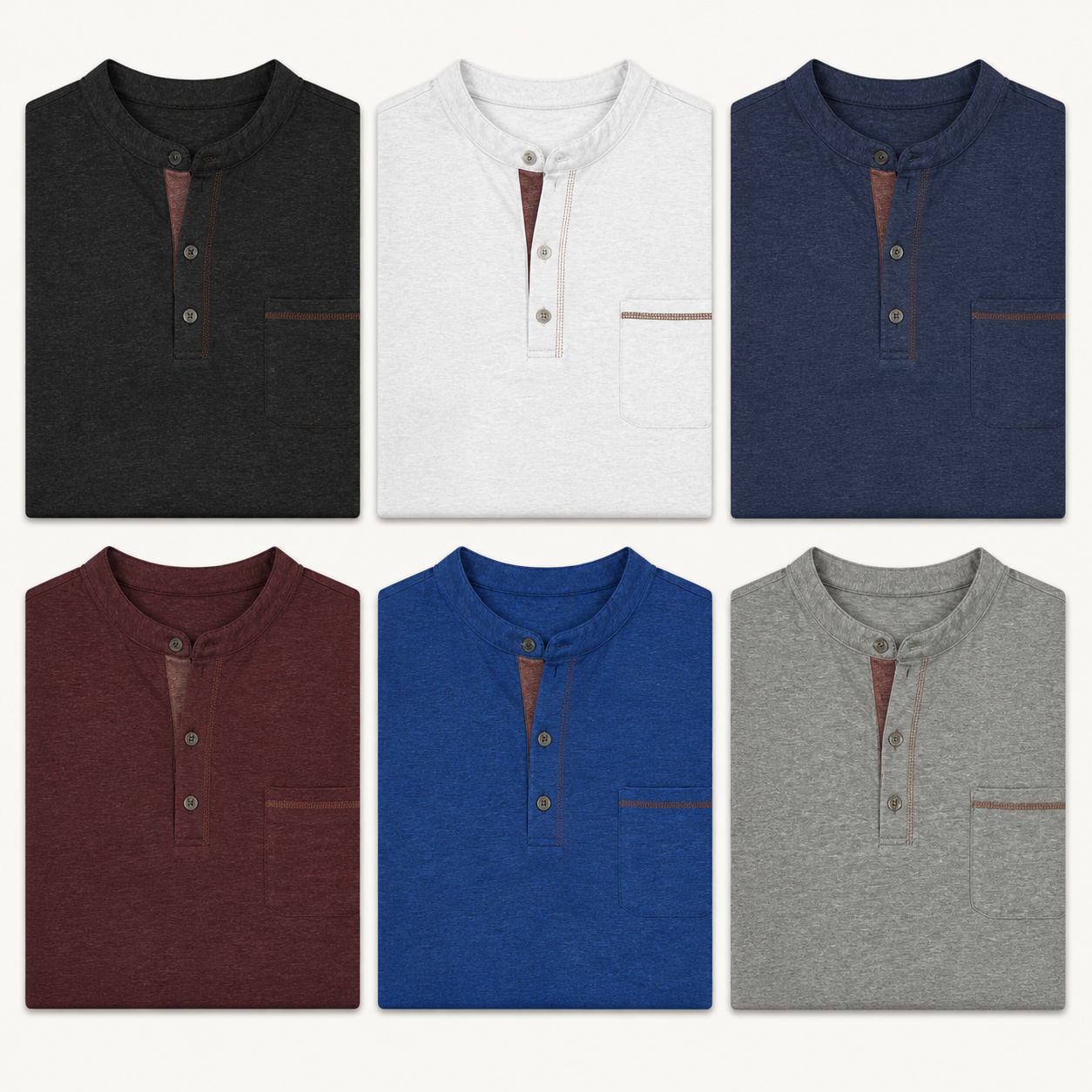 Men's smooth short sleeve Henley shirts - 6-Pack Set C