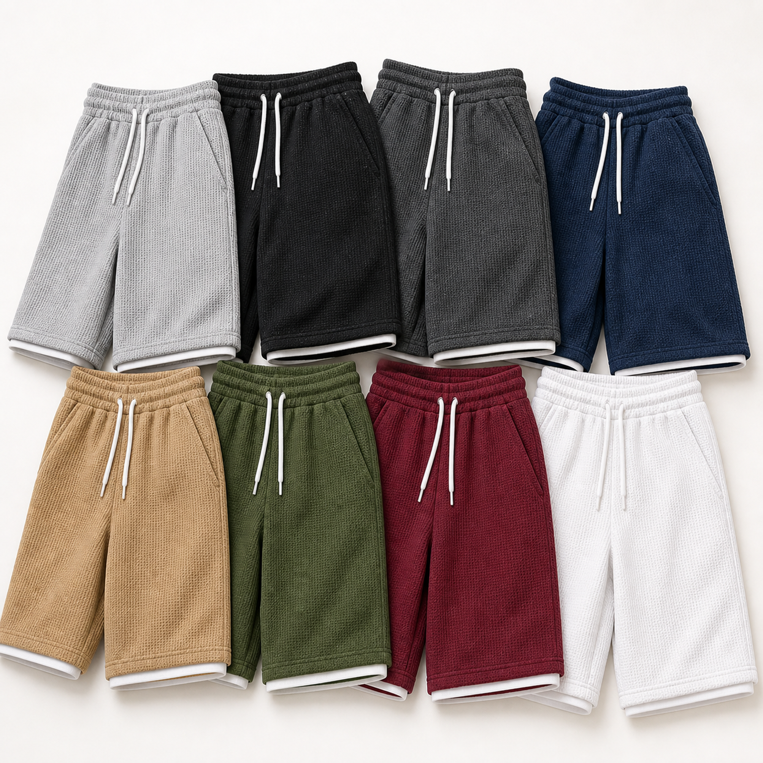 Men's textured drawstring shorts 8-Color Set