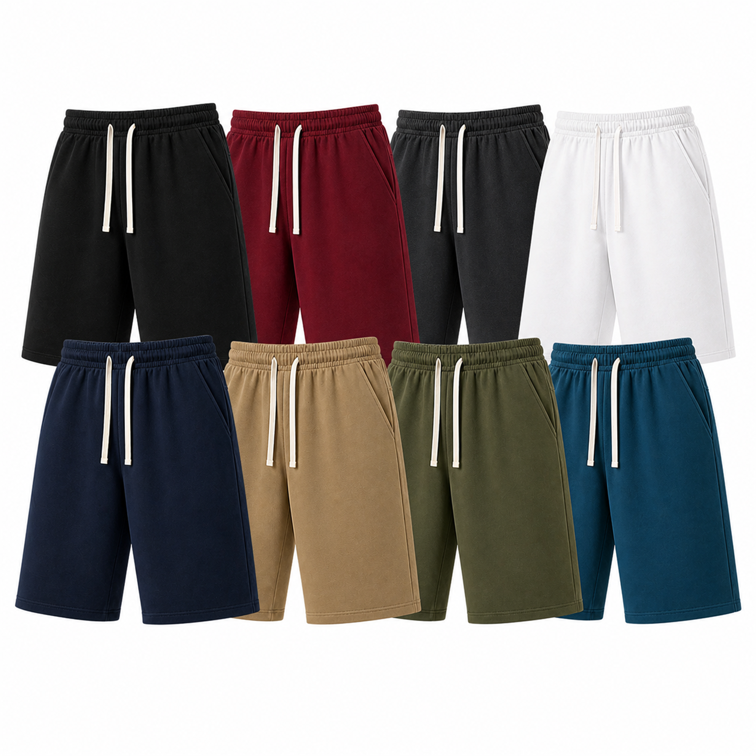 Unisex French-terry knee-length shorts 8-Color Set