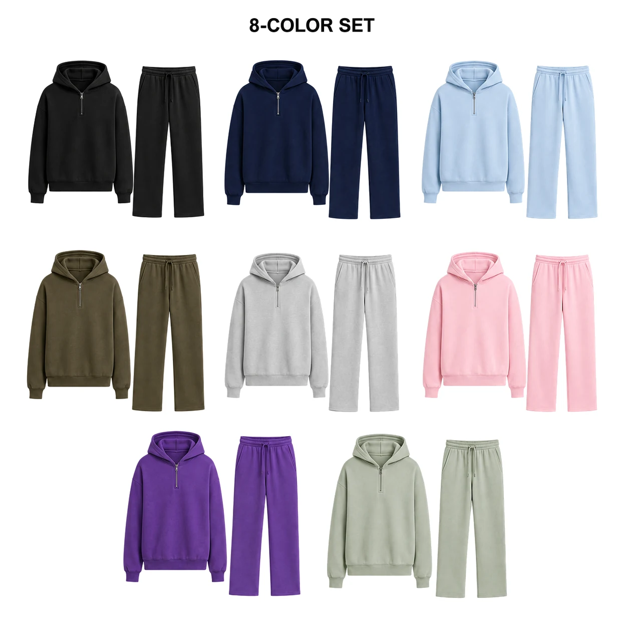8-Color Set option with eight complete matching outfits.