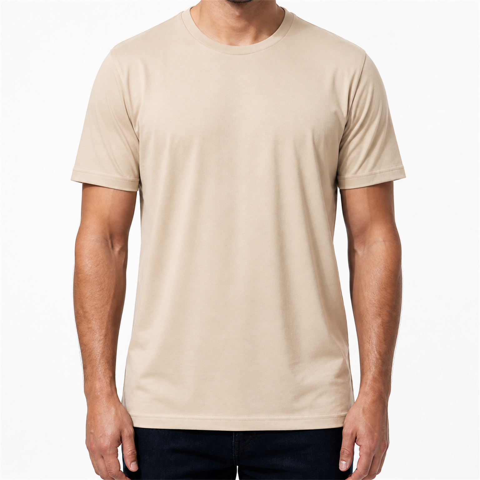 Beige - men's smooth crew-neck T-shirt