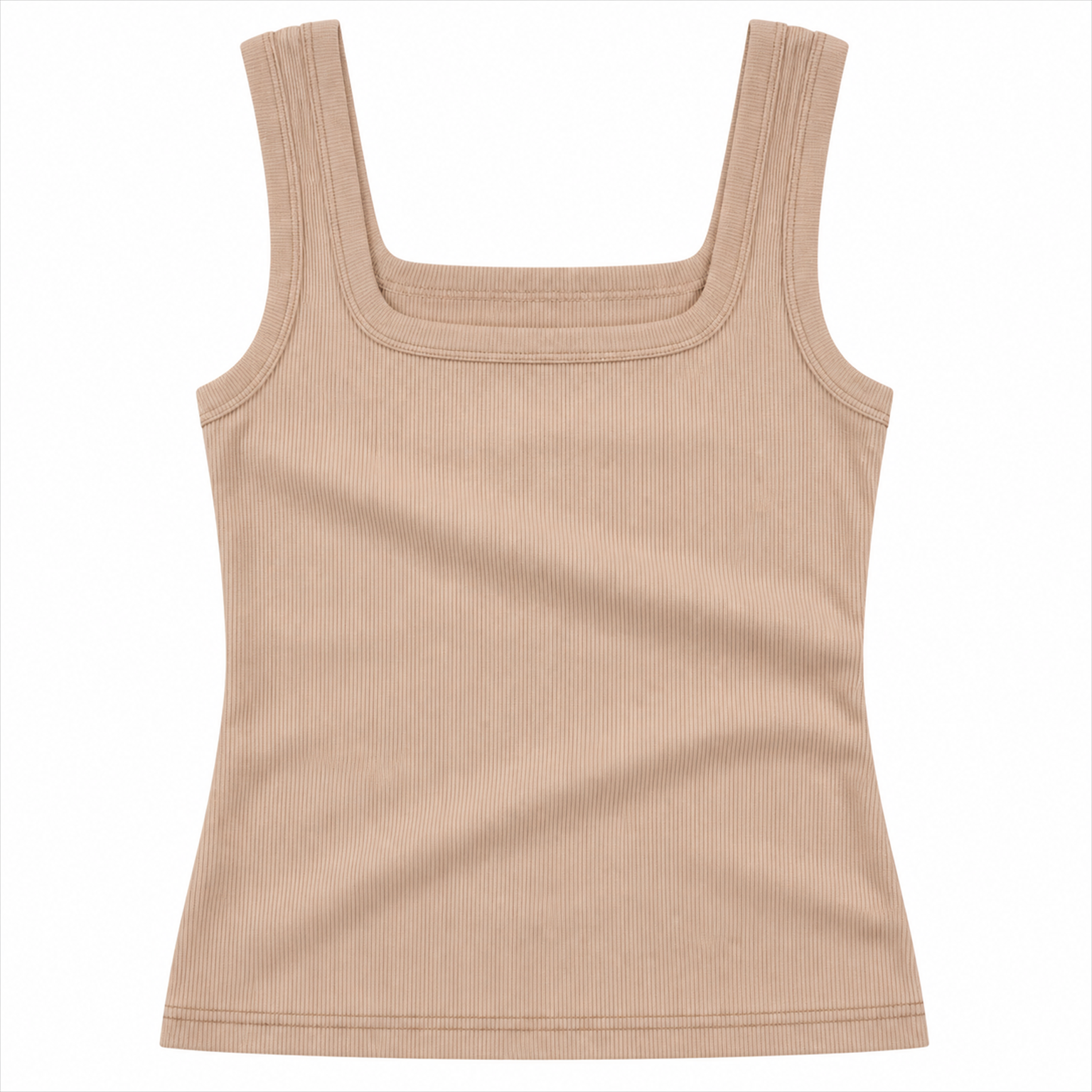 beige square neck ribbed tank top
