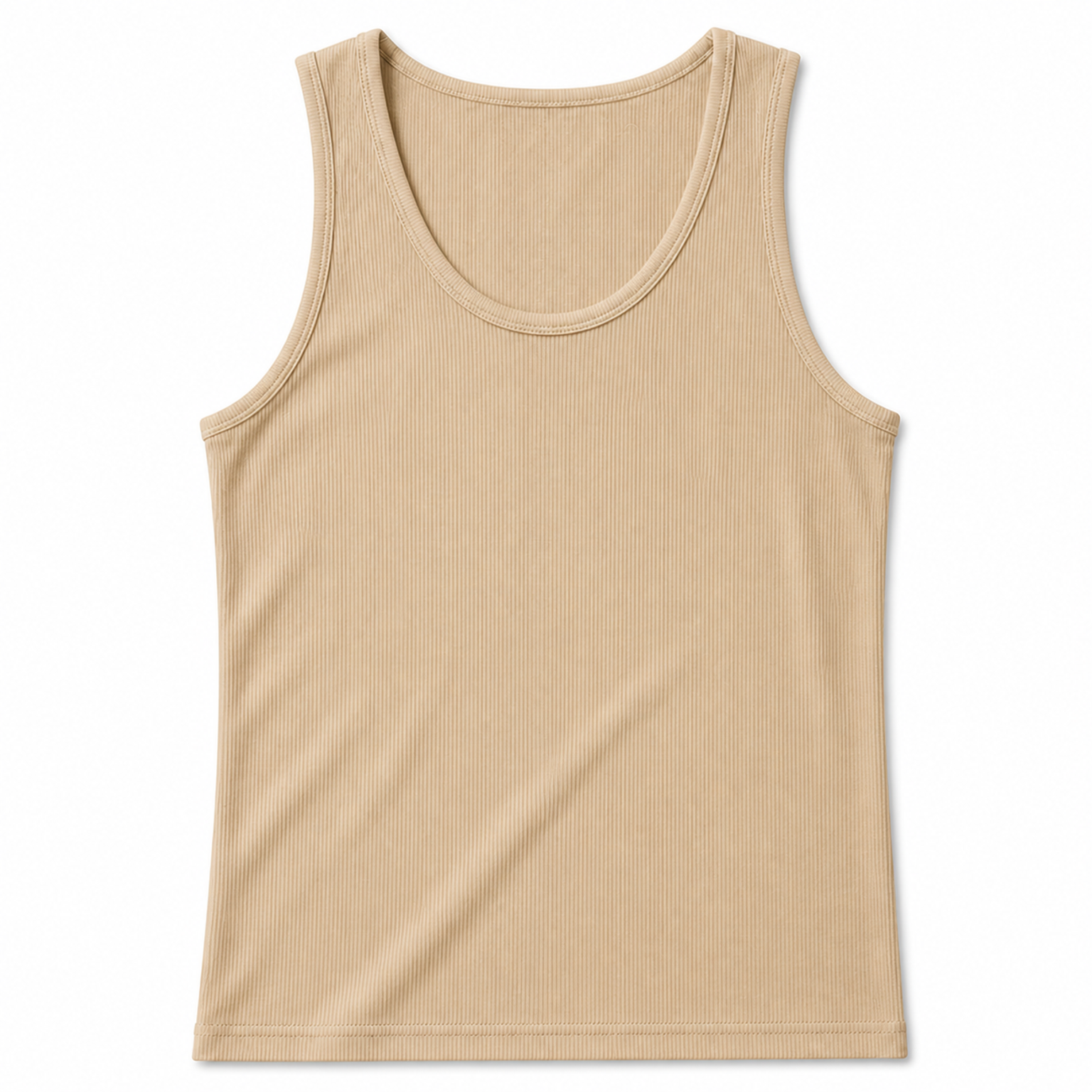Men's fine vertical rib cotton stretch tank - Beige