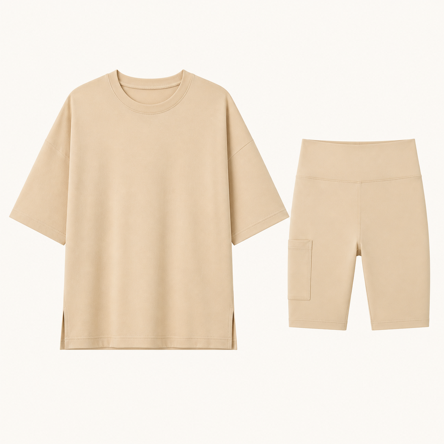 Beige independently generated matching oversized tee and biker shorts SKU