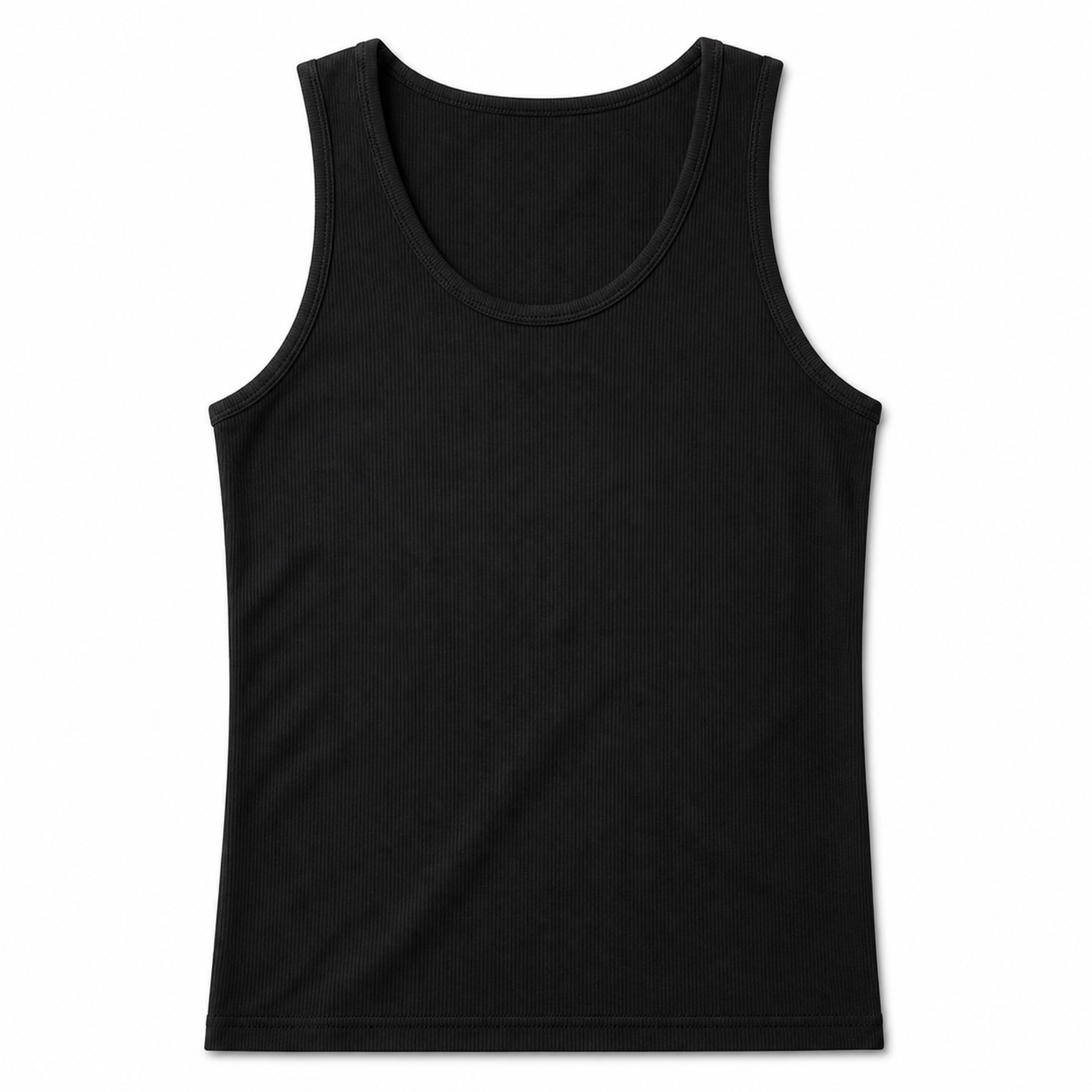 Men's fine vertical rib cotton stretch tank - Black