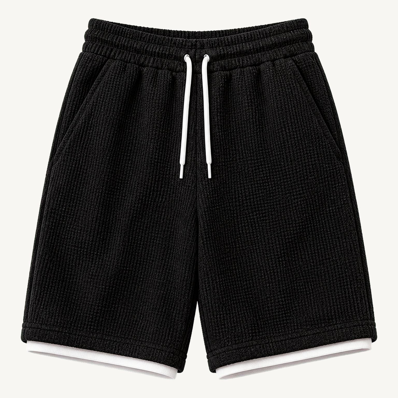 Men's textured drawstring shorts in Black