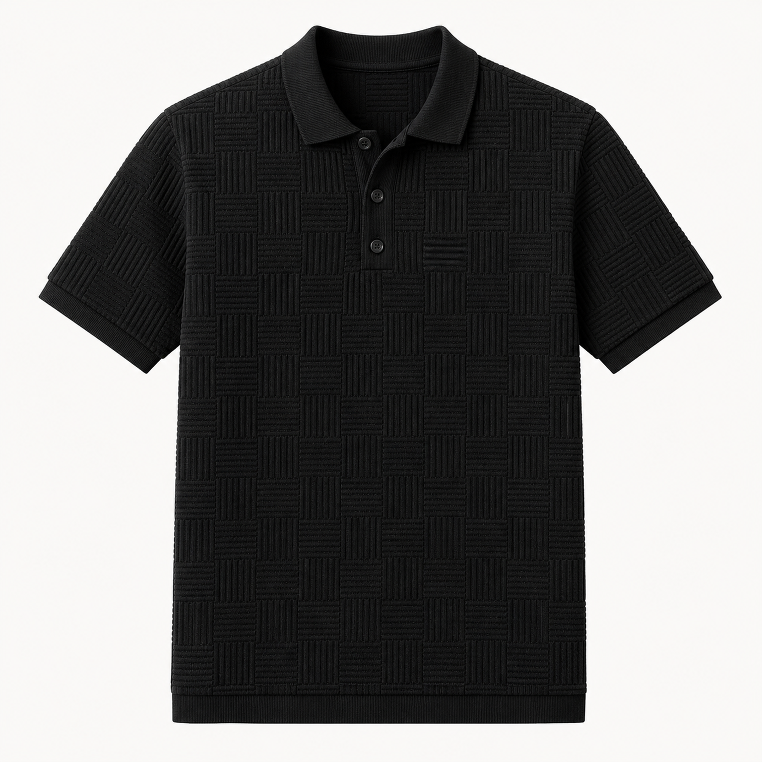 Men's textured knit polo - Black
