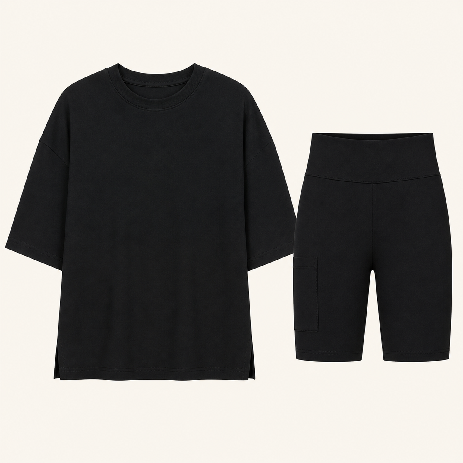 Black independently generated matching oversized tee and biker shorts SKU