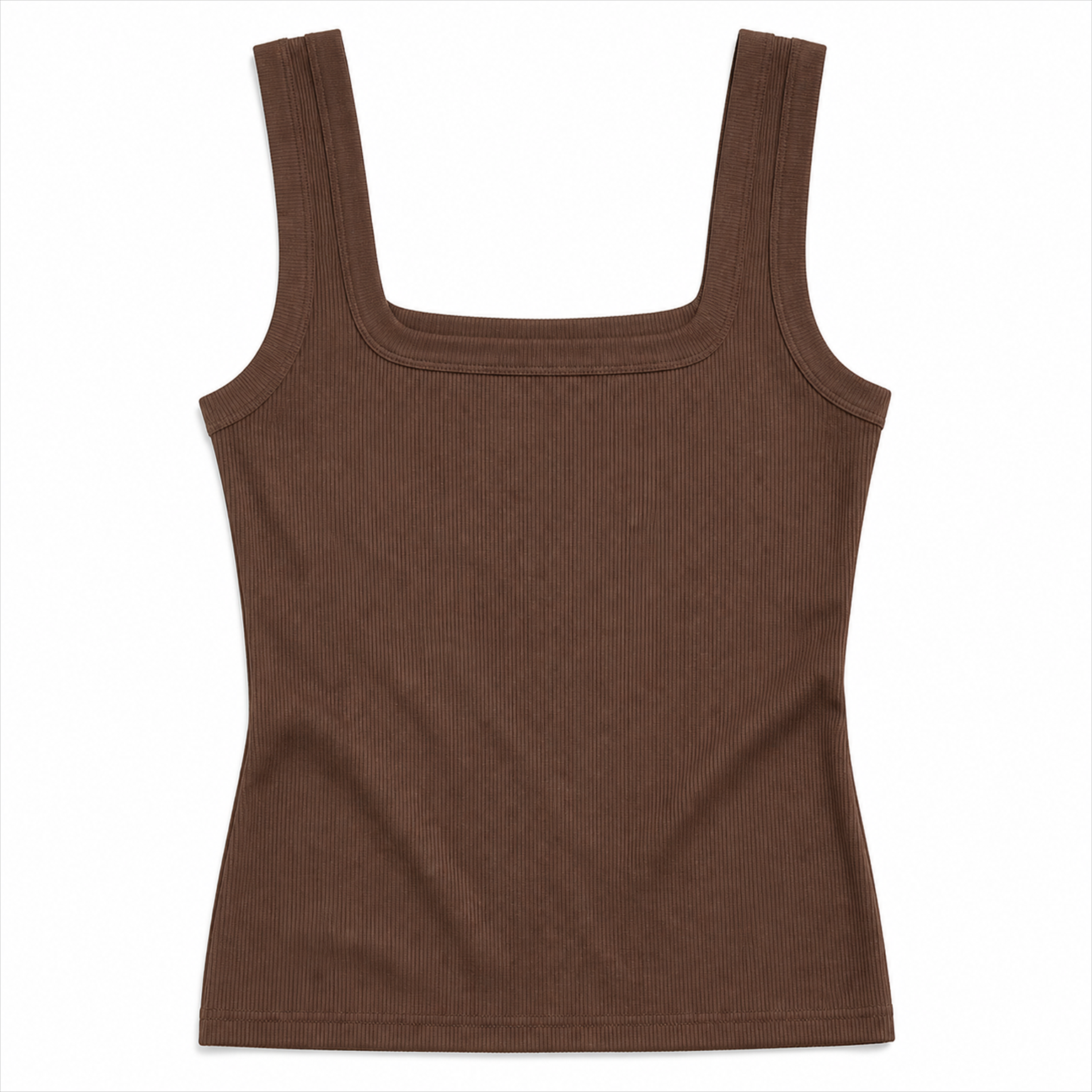 brown square neck ribbed tank top