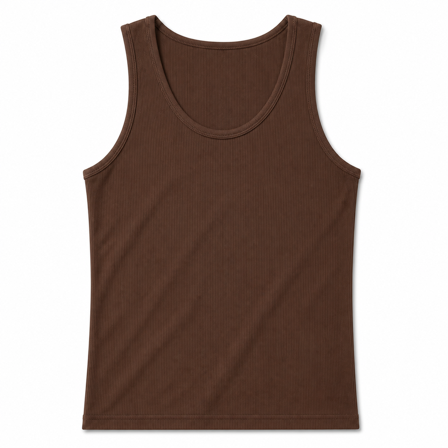 Men's fine vertical rib cotton stretch tank - Brown