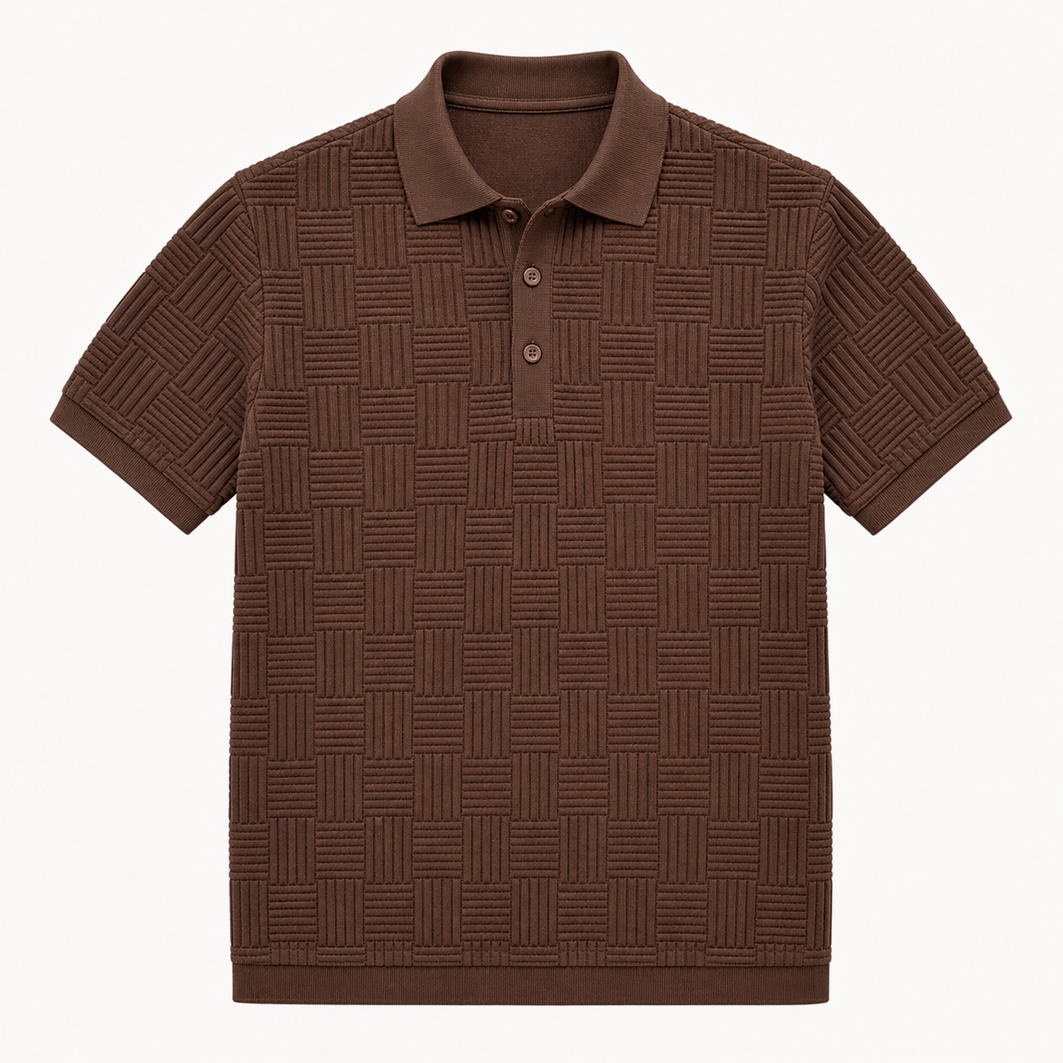 Men's textured knit polo - Brown