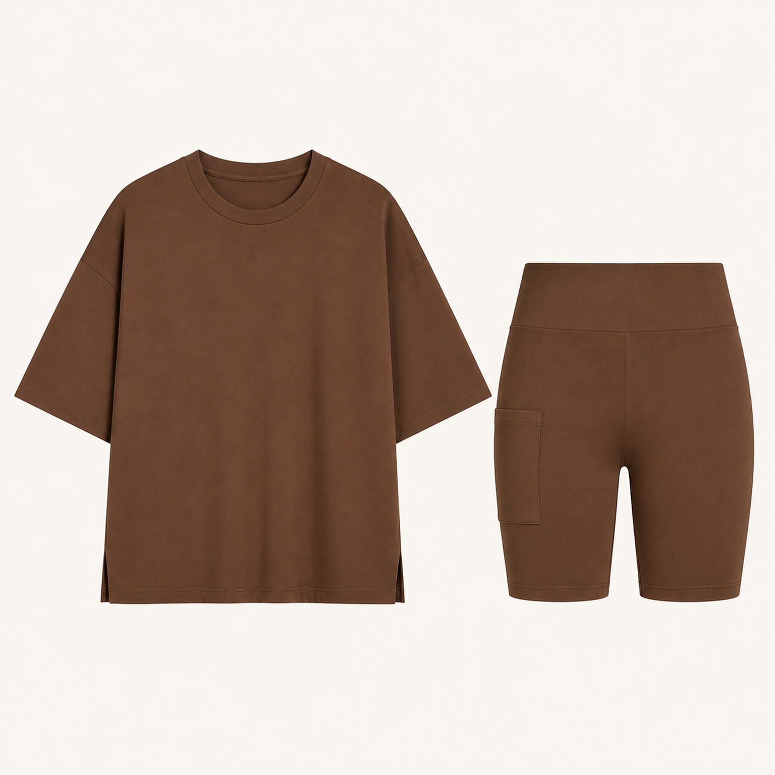 Brown independently generated matching oversized tee and biker shorts SKU