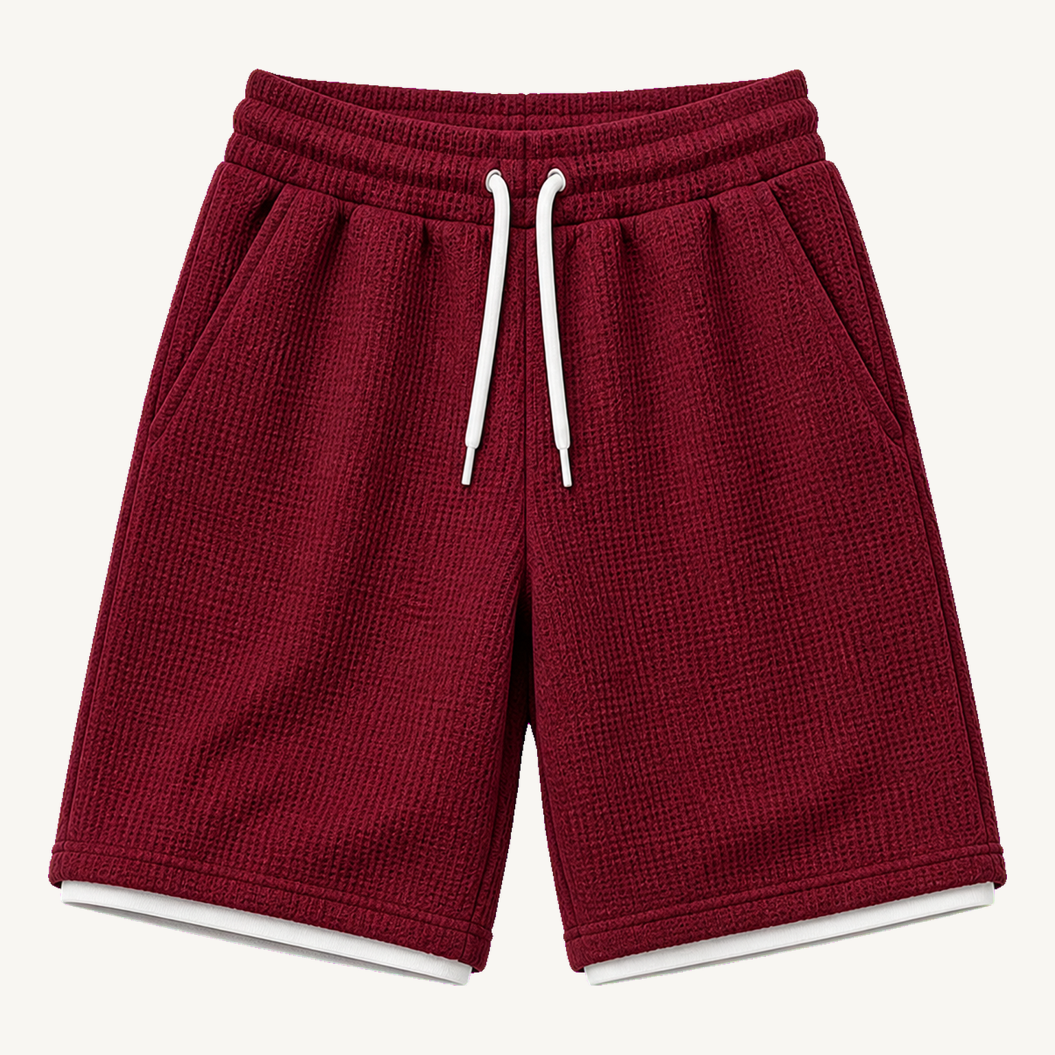 Men's textured drawstring shorts in Burgundy