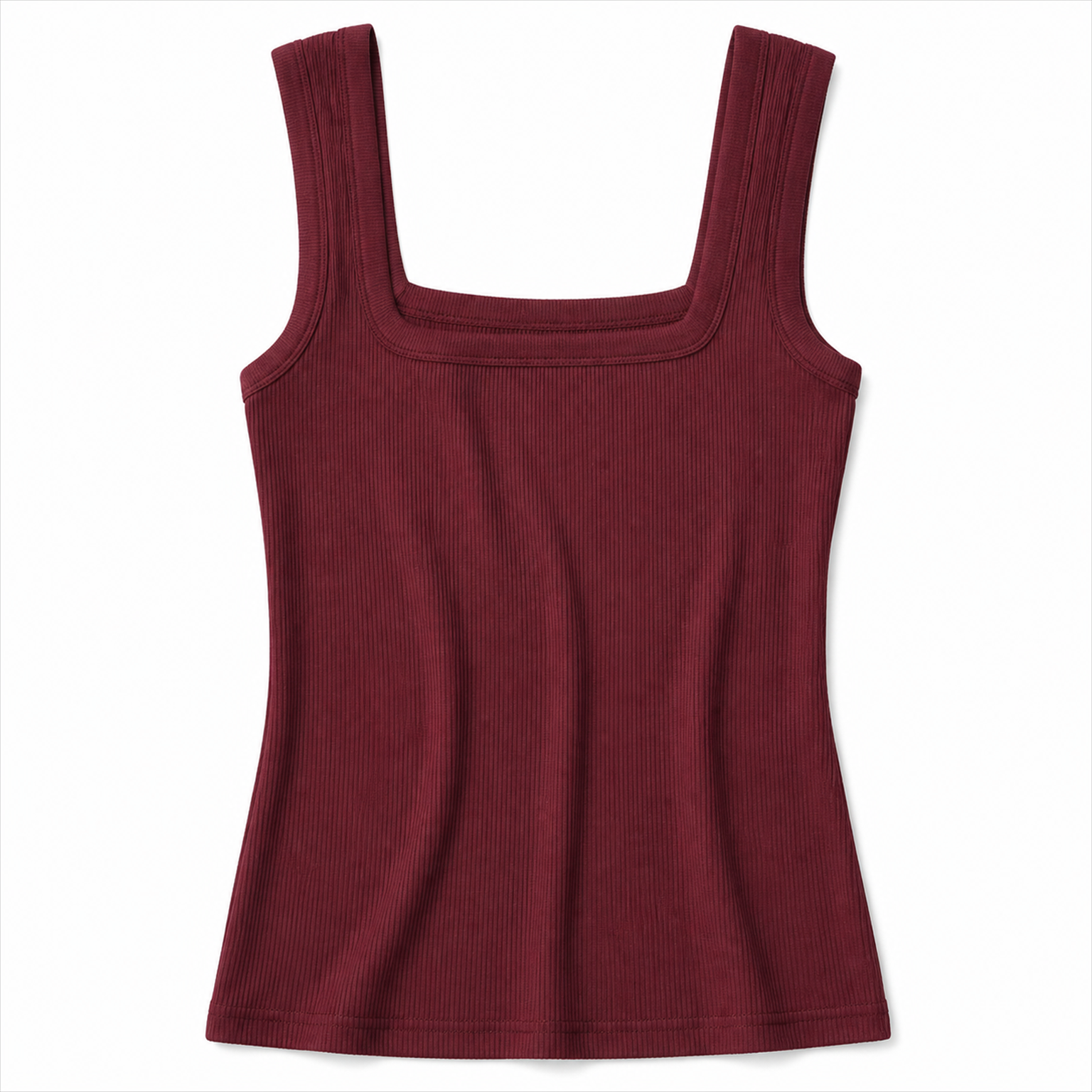 burgundy square neck ribbed tank top