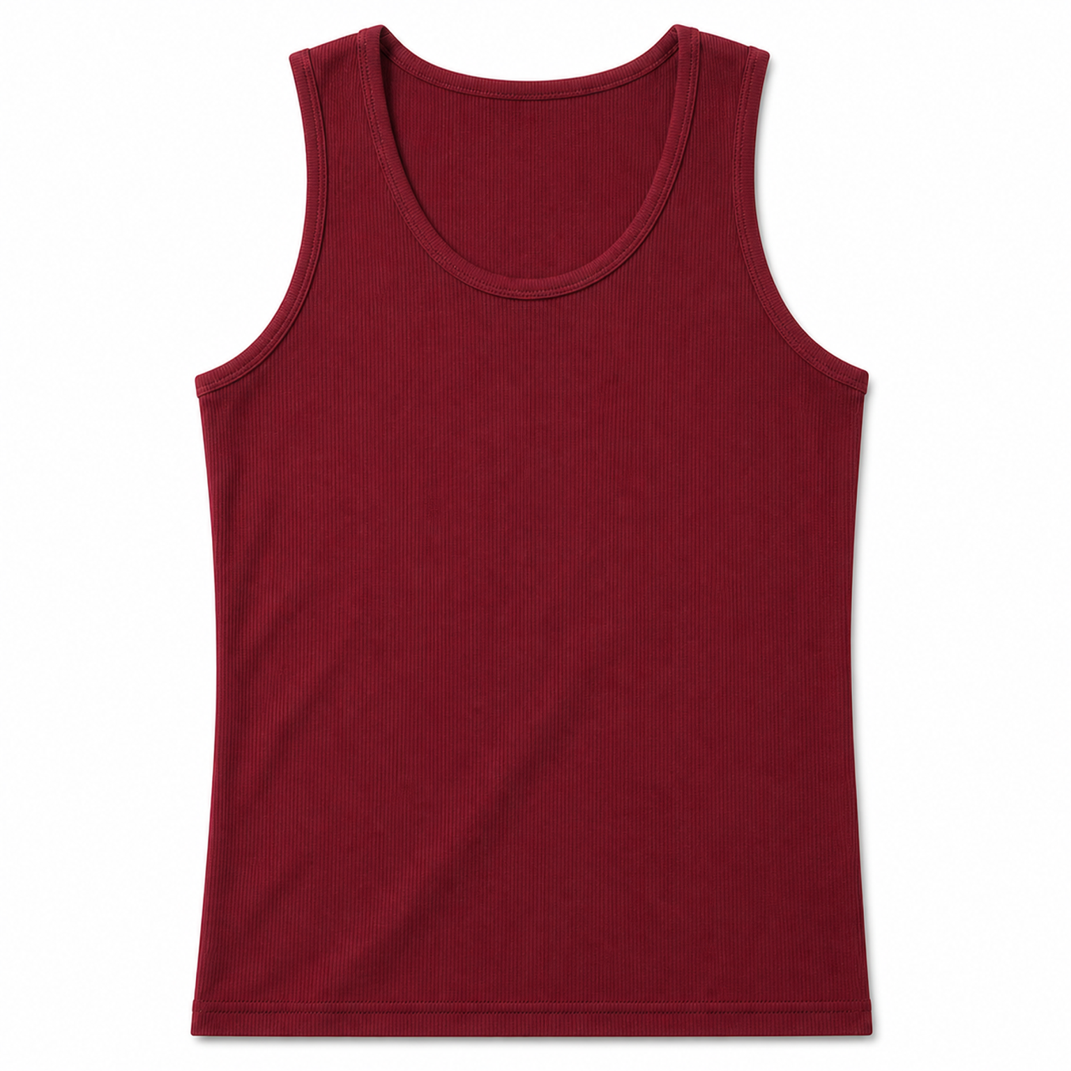 Men's fine vertical rib cotton stretch tank - Burgundy