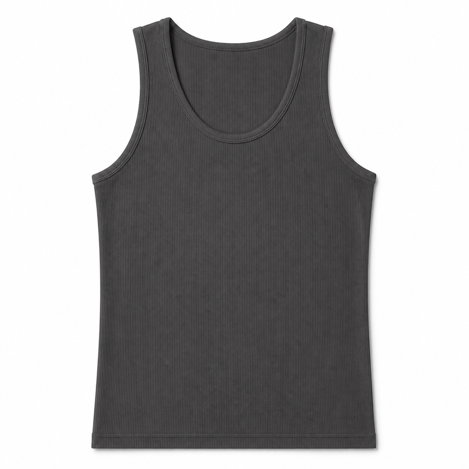 Men's fine vertical rib cotton stretch tank - Charcoal