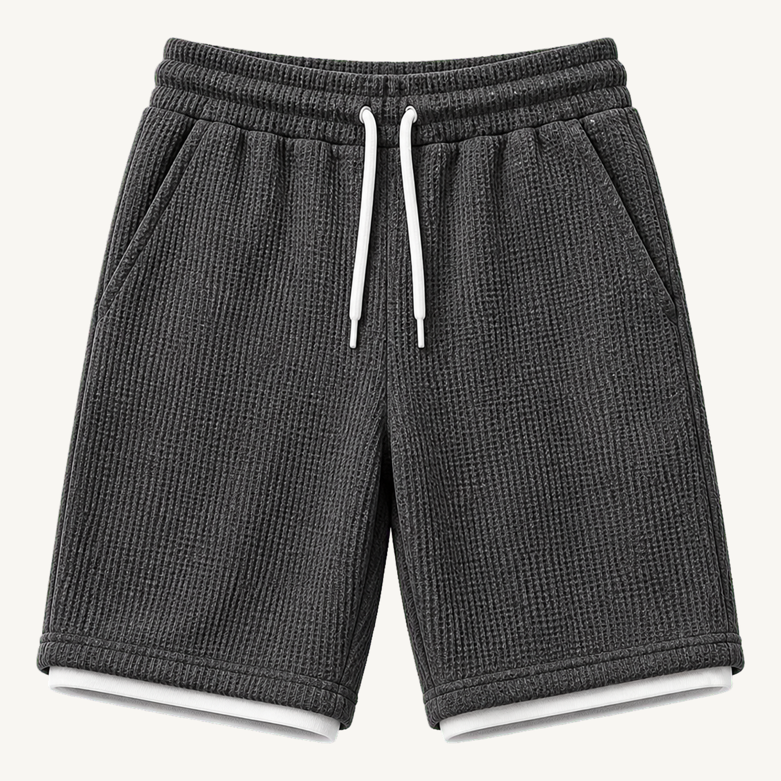 Men's textured drawstring shorts in Charcoal Gray