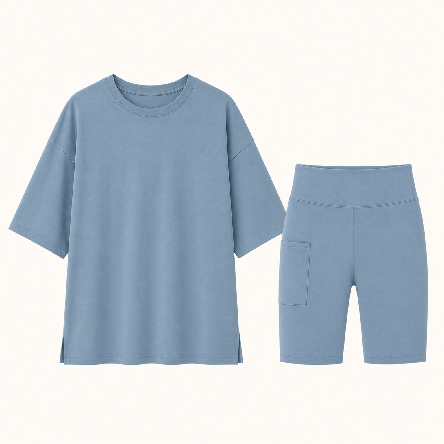 Dusty Blue independently generated matching oversized tee and biker shorts SKU