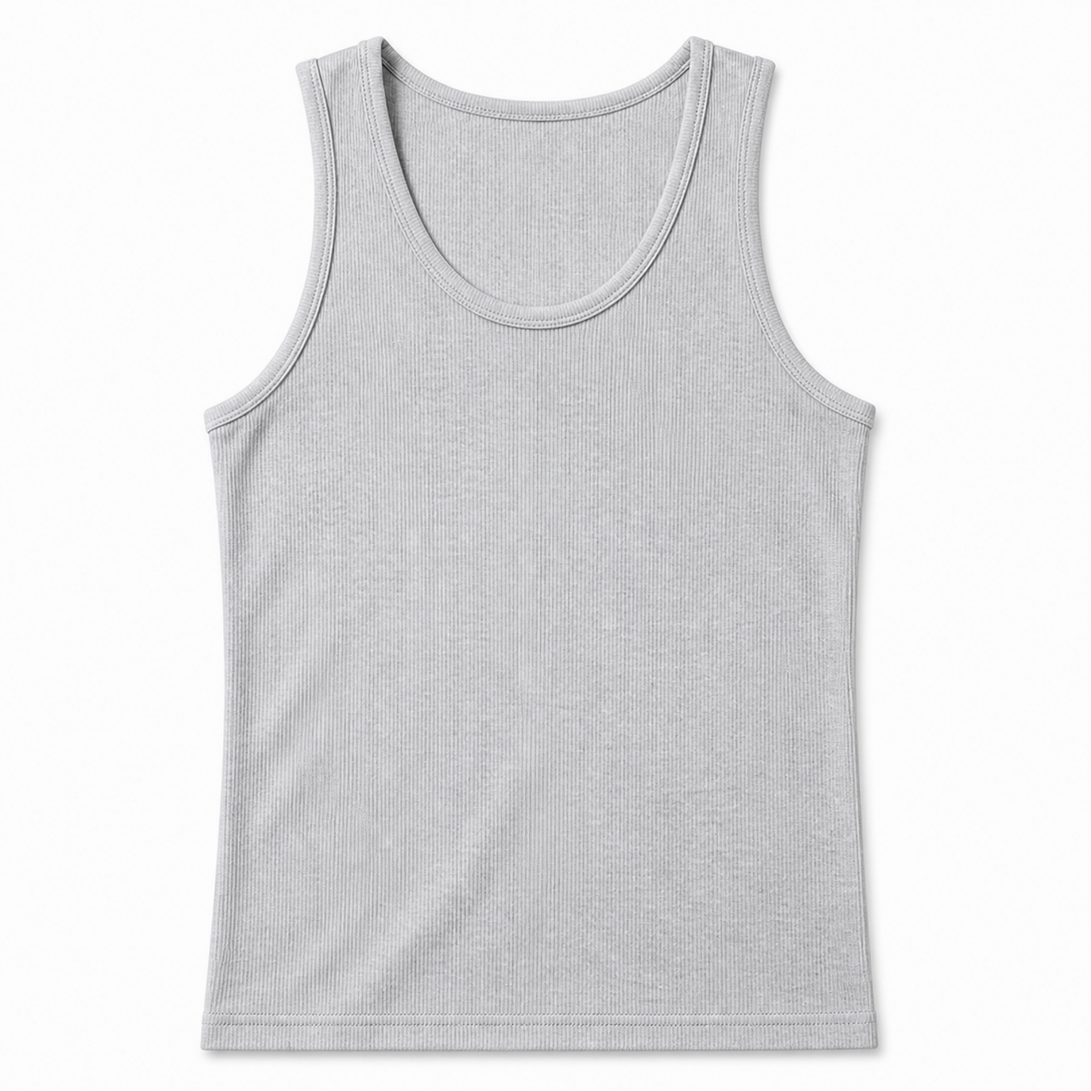 Men's fine vertical rib cotton stretch tank - Heather Gray