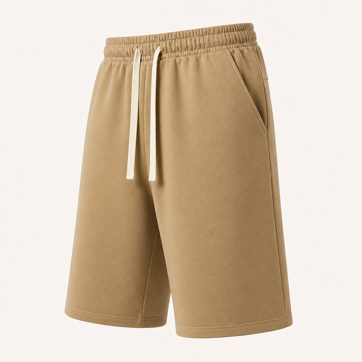 Unisex French-terry wide-leg knee-length shorts in Khaki