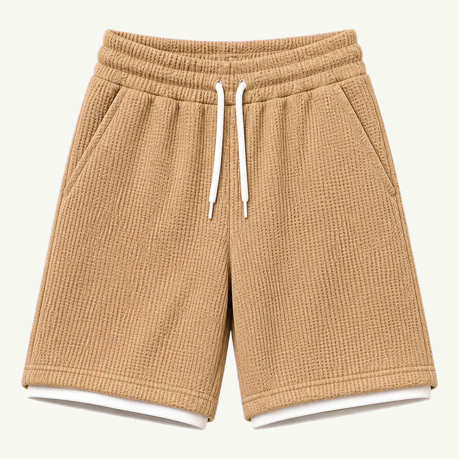 Men's textured drawstring shorts in Khaki
