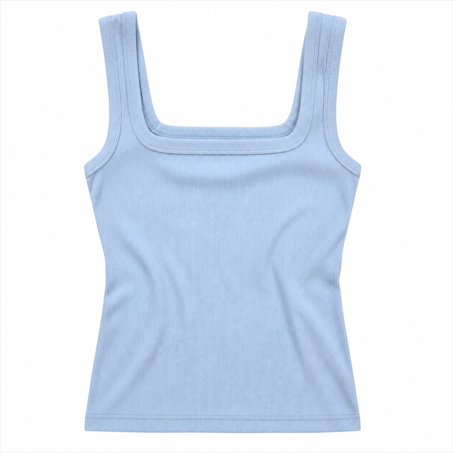 light blue square neck ribbed tank top