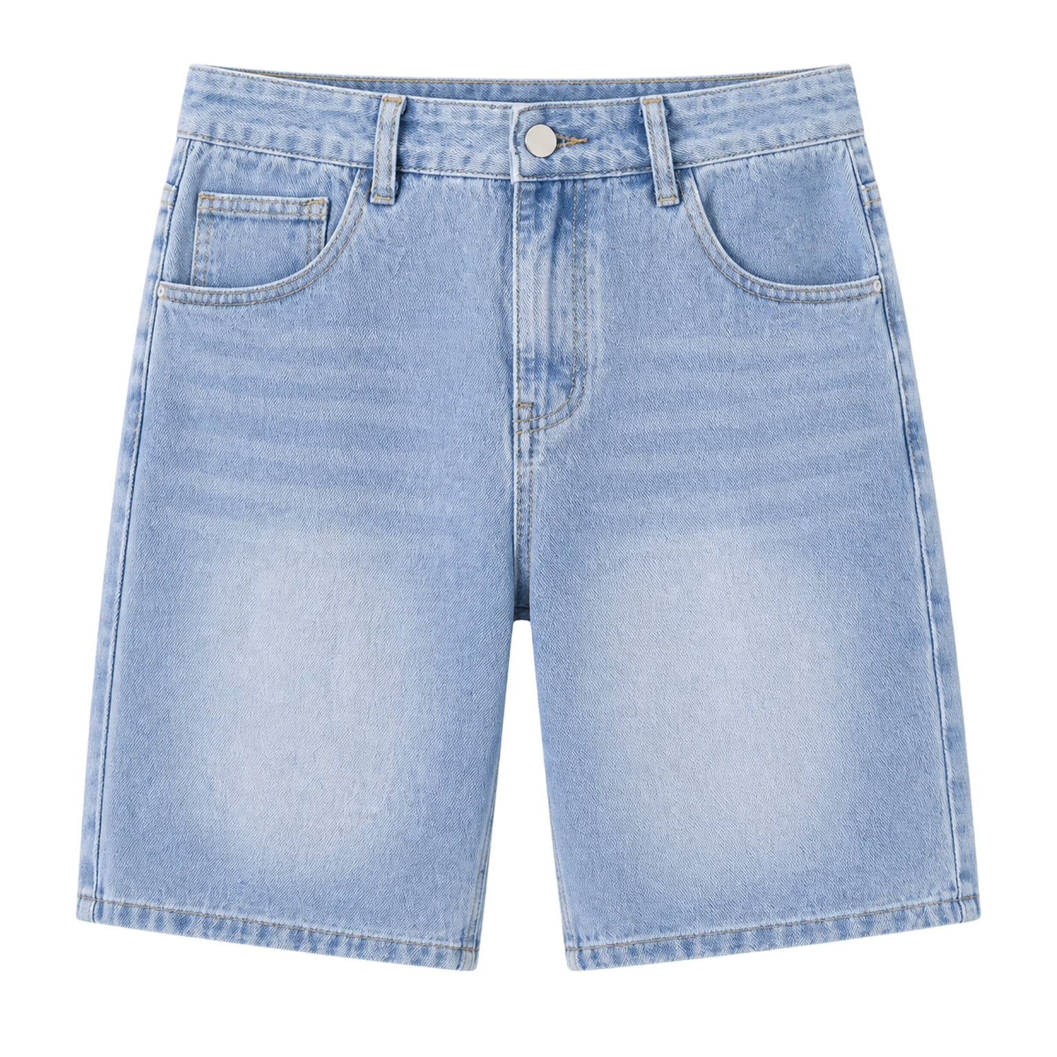 Men's five-pocket knee-length denim shorts in Light Denim Blue