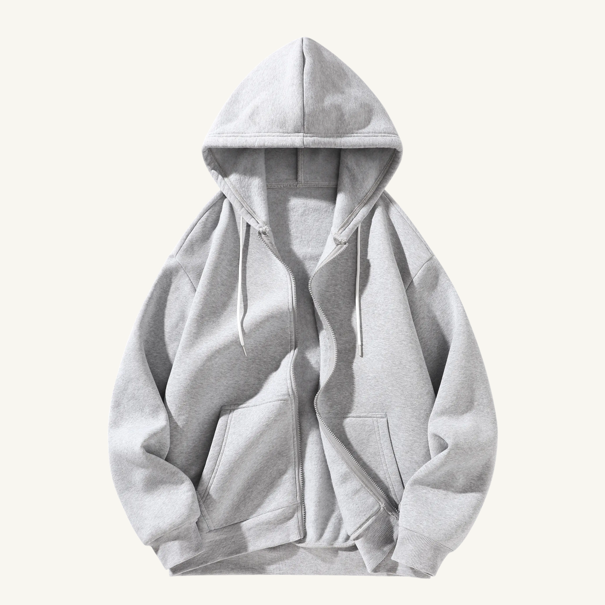 Light gray full-zip hoodie