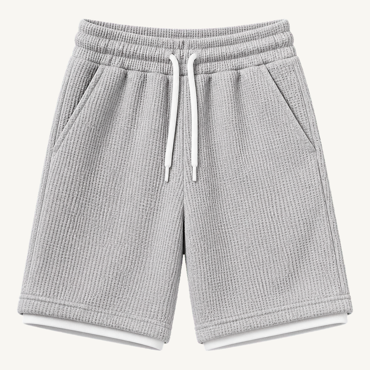 Men's textured drawstring shorts in Light Heather Gray