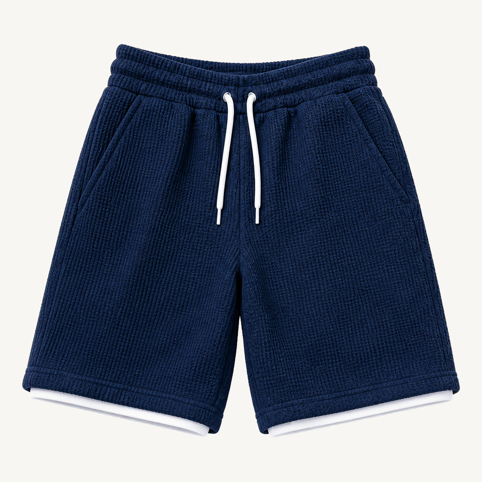 Men's textured drawstring shorts in Navy