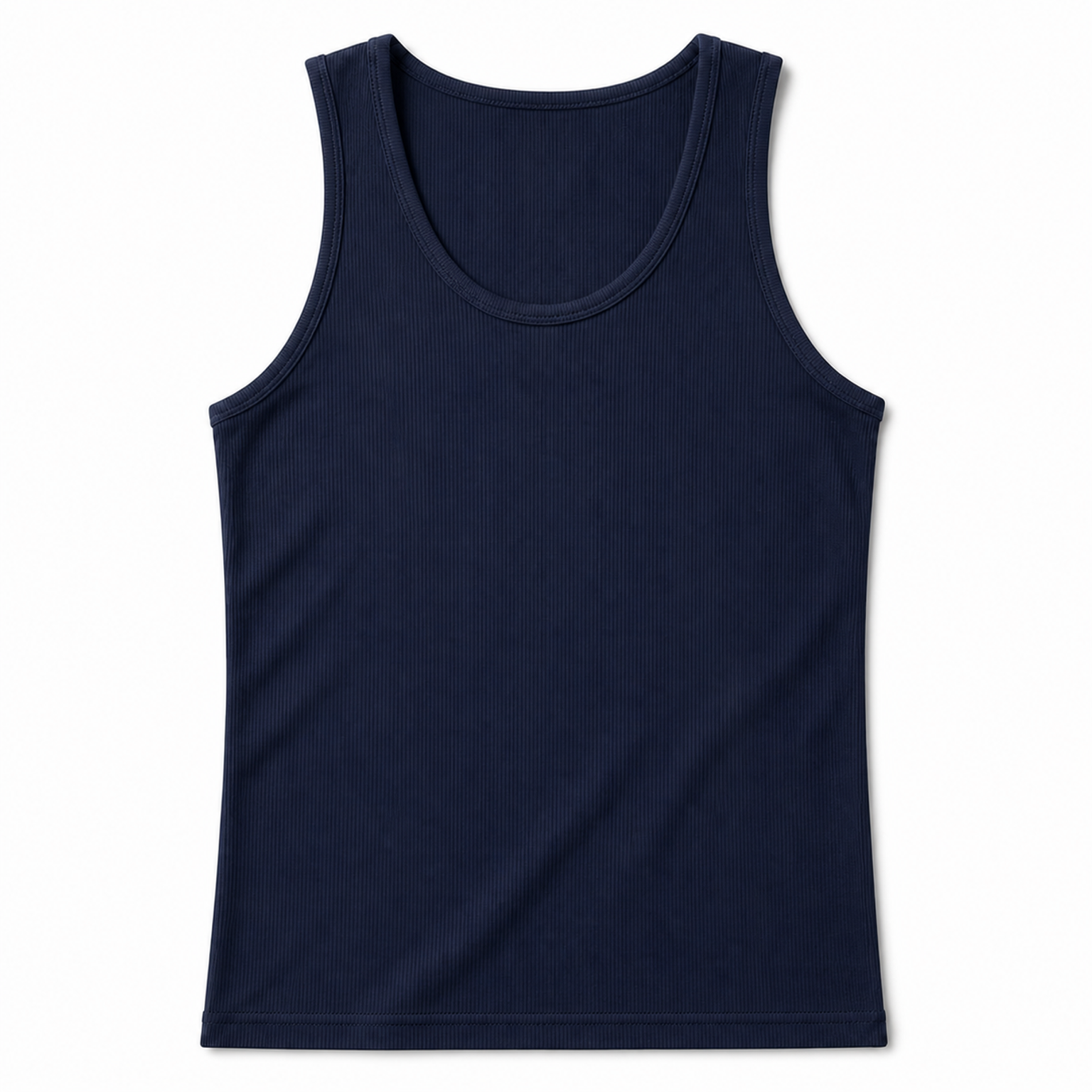 Men's fine vertical rib cotton stretch tank - Navy