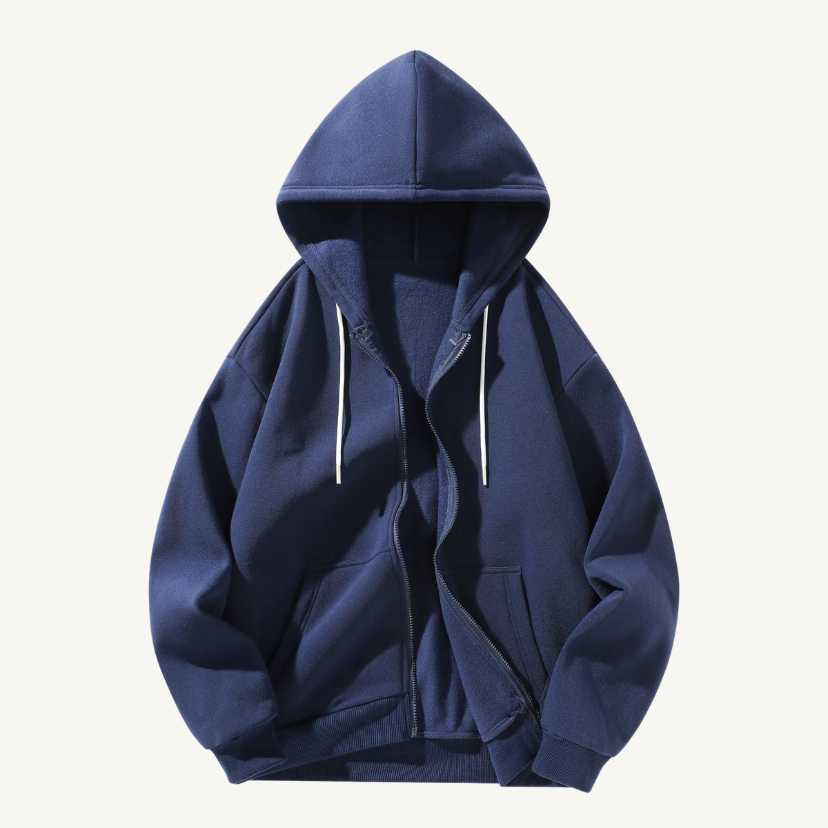 Navy blue full-zip hoodie