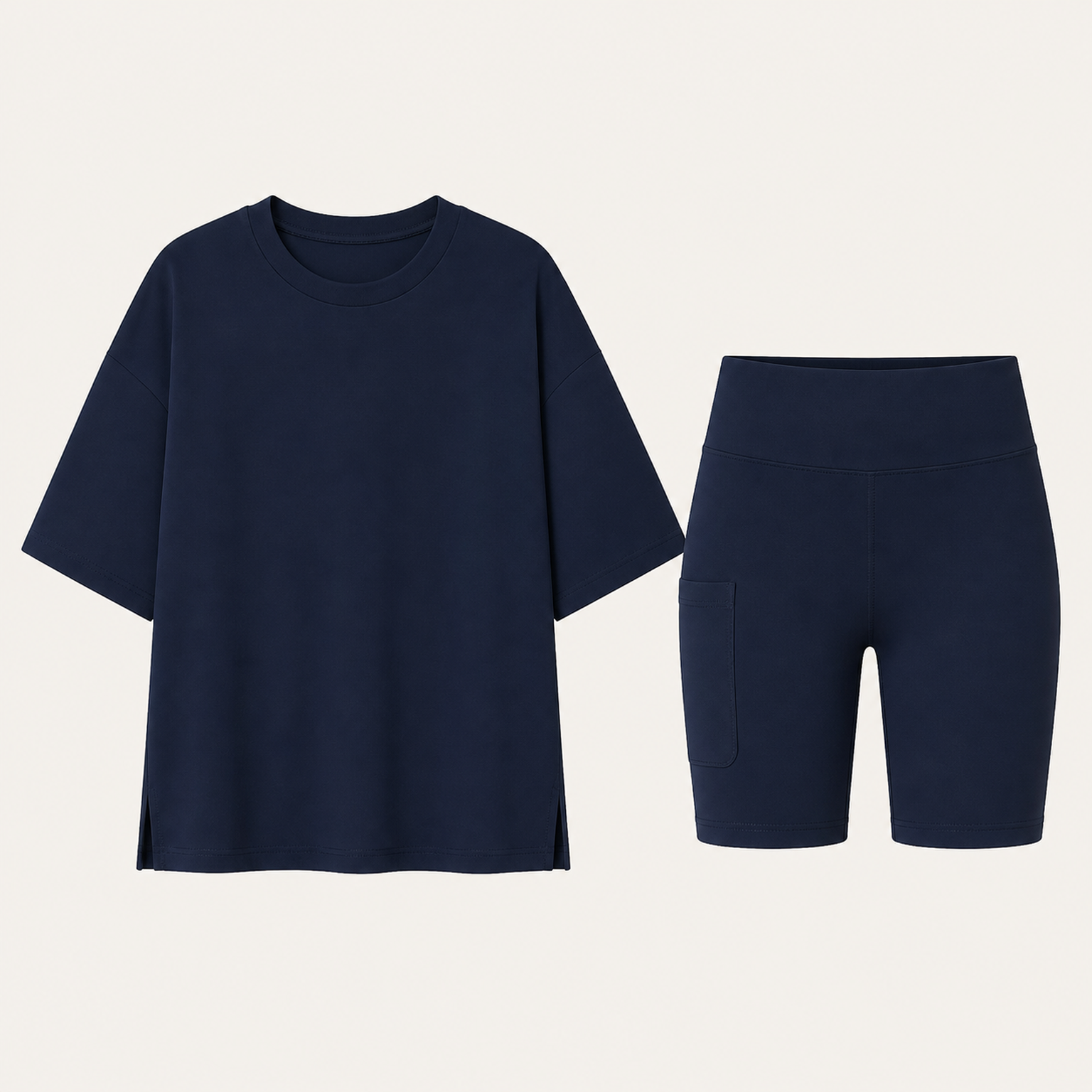 Navy independently generated matching oversized tee and biker shorts SKU