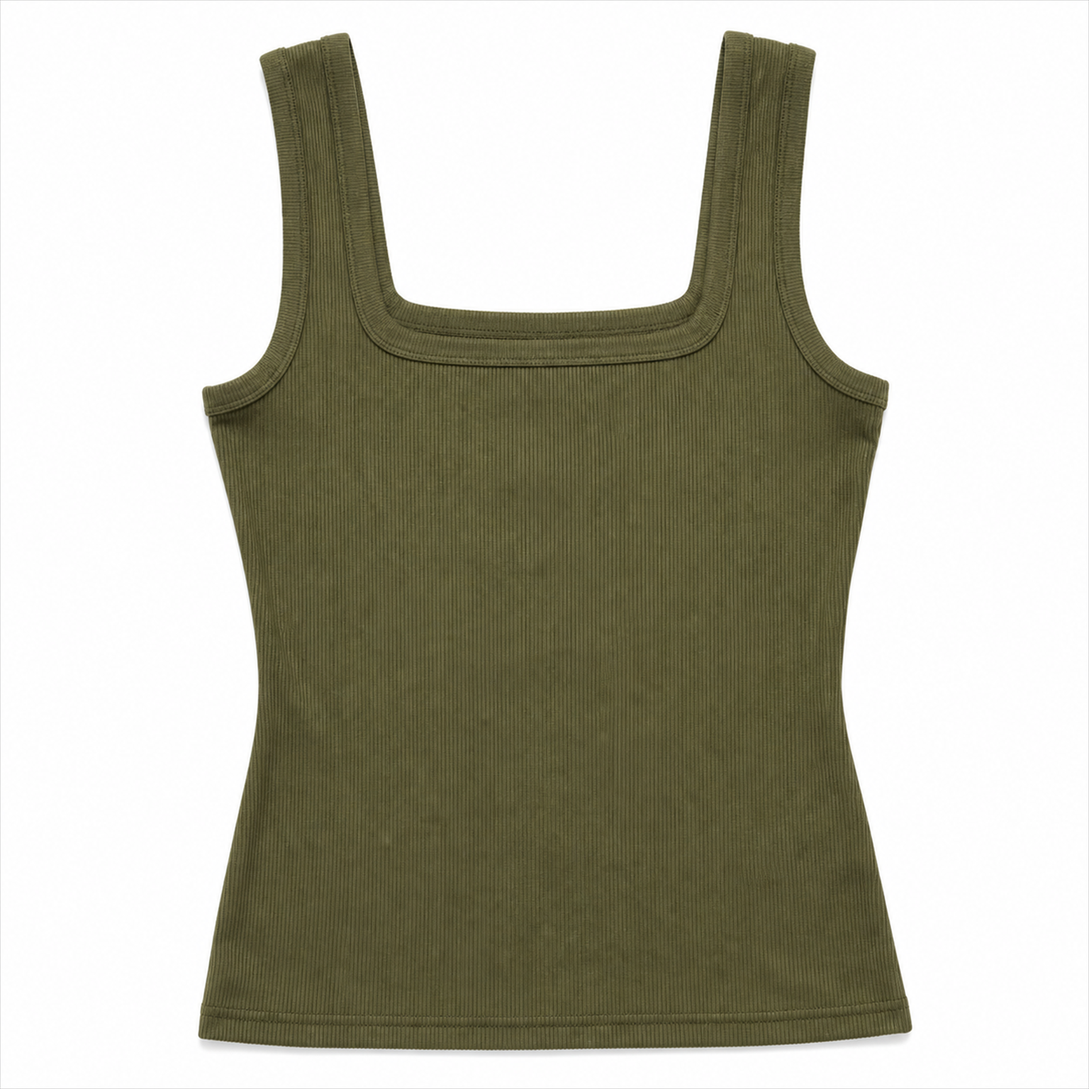 olive square neck ribbed tank top