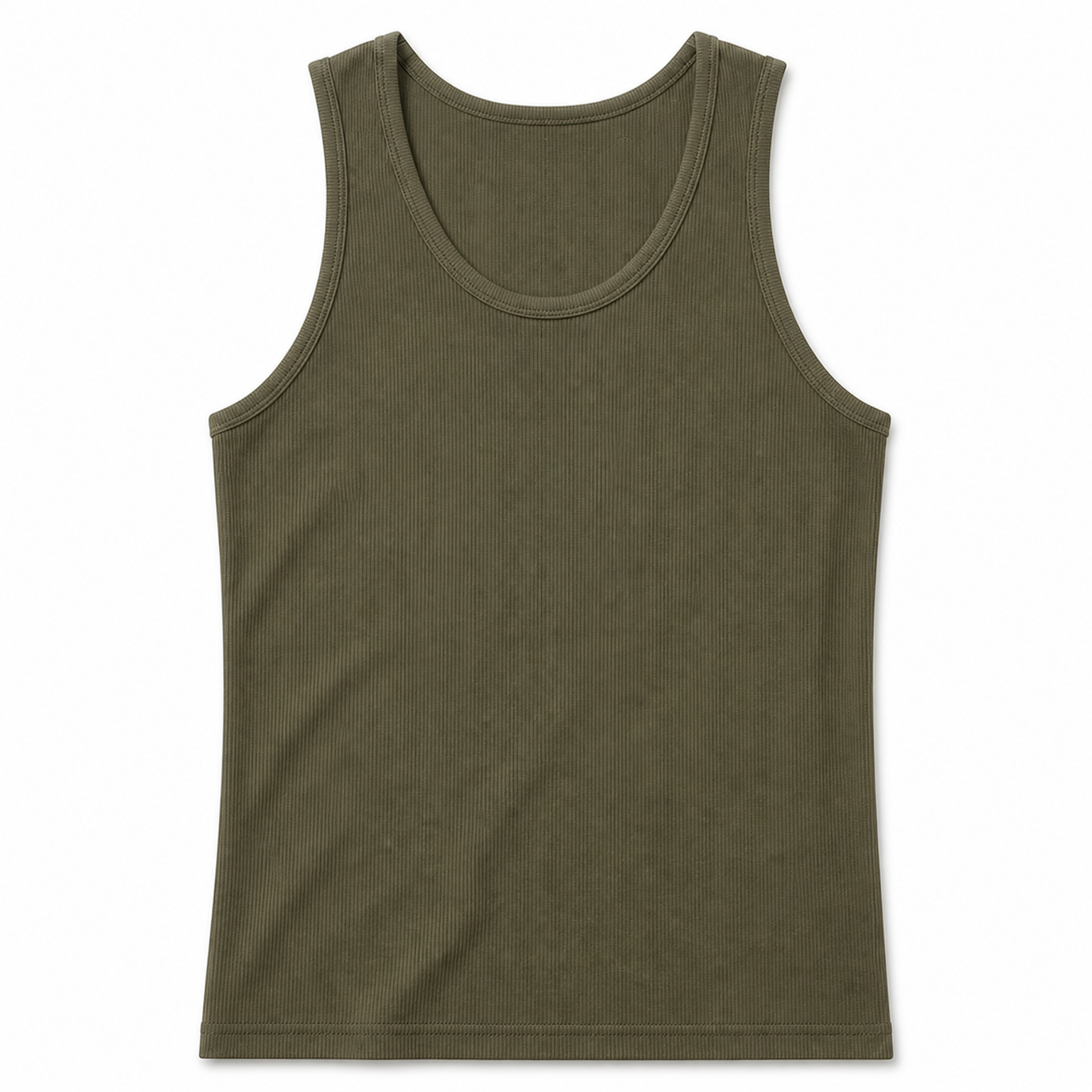 Men's fine vertical rib cotton stretch tank - Olive