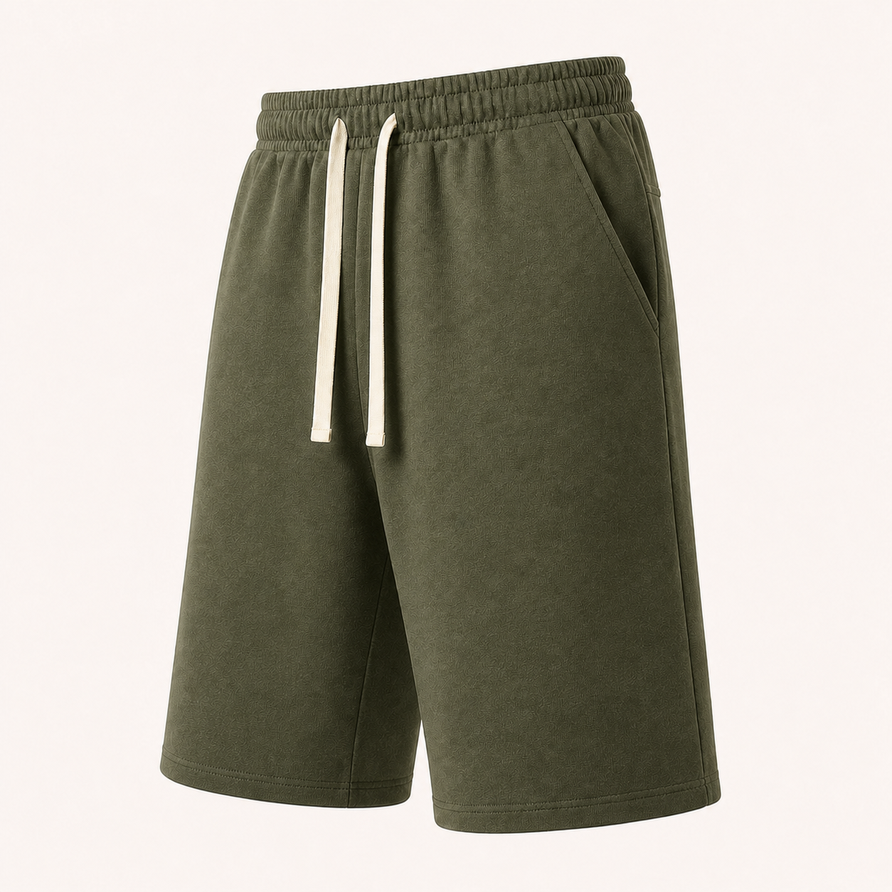 Unisex French-terry wide-leg knee-length shorts in Olive Green