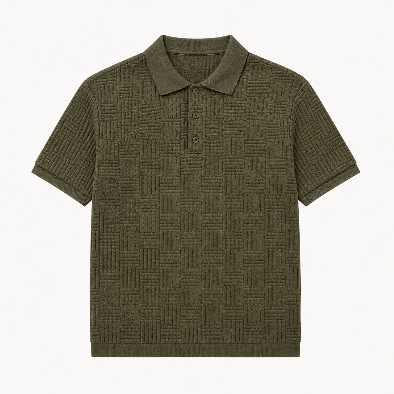 Men's textured knit polo - Olive