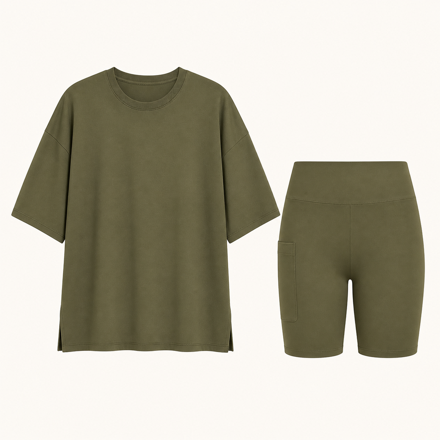 Olive independently generated matching oversized tee and biker shorts SKU
