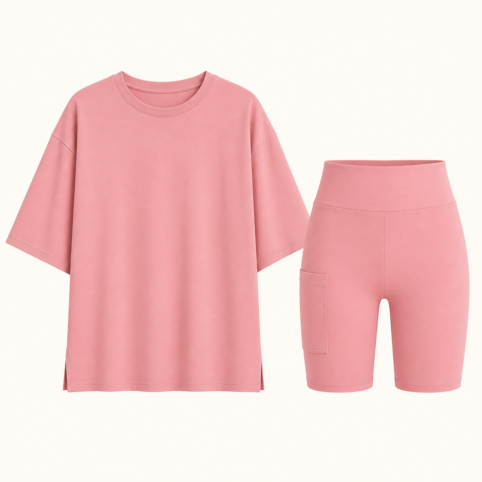 Rose Pink independently generated matching oversized tee and biker shorts SKU