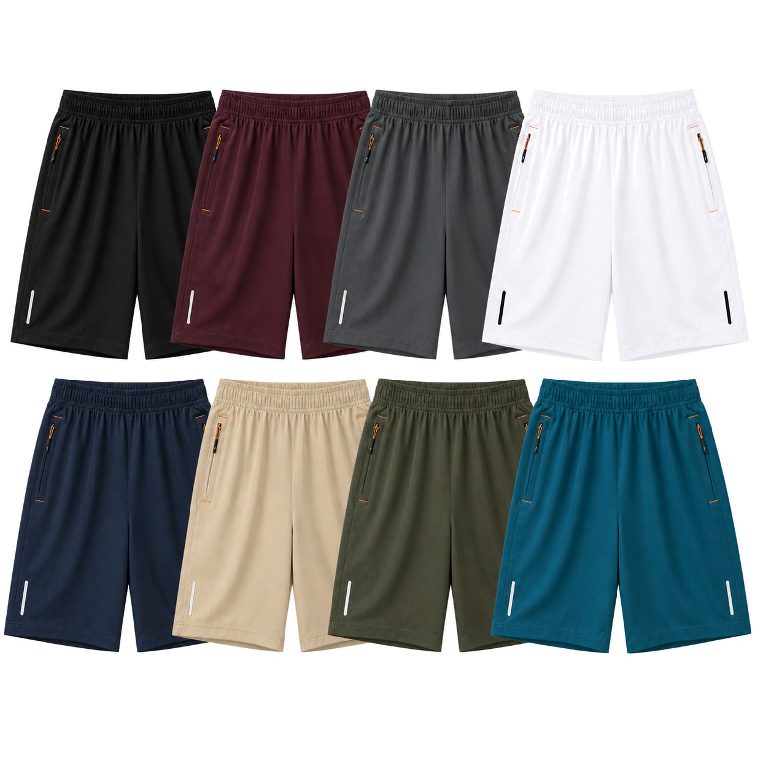 Men's quick-dry zip-pocket active shorts - sku 8 color set