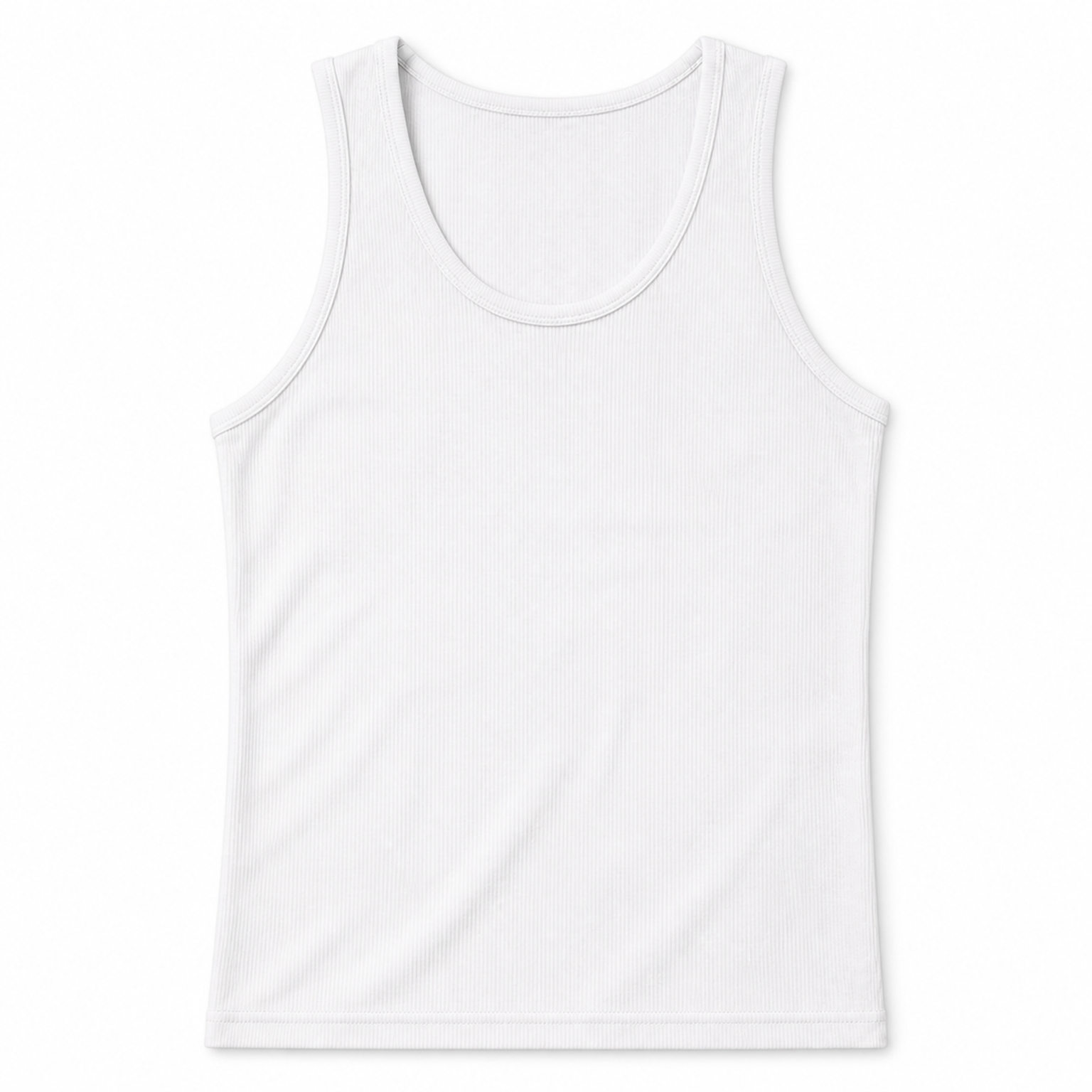Men's fine vertical rib cotton stretch tank - White