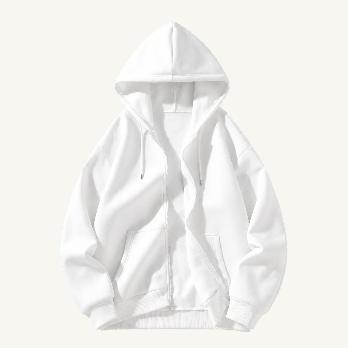 White full-zip hoodie