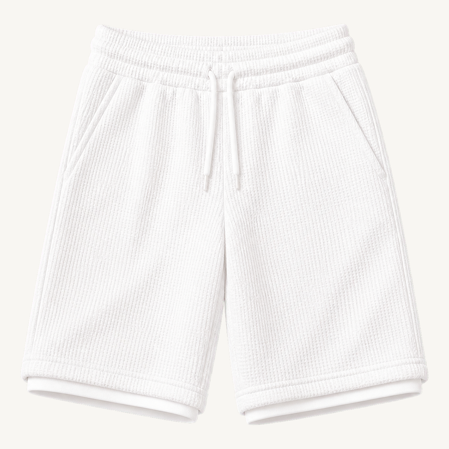 Men's textured drawstring shorts in White