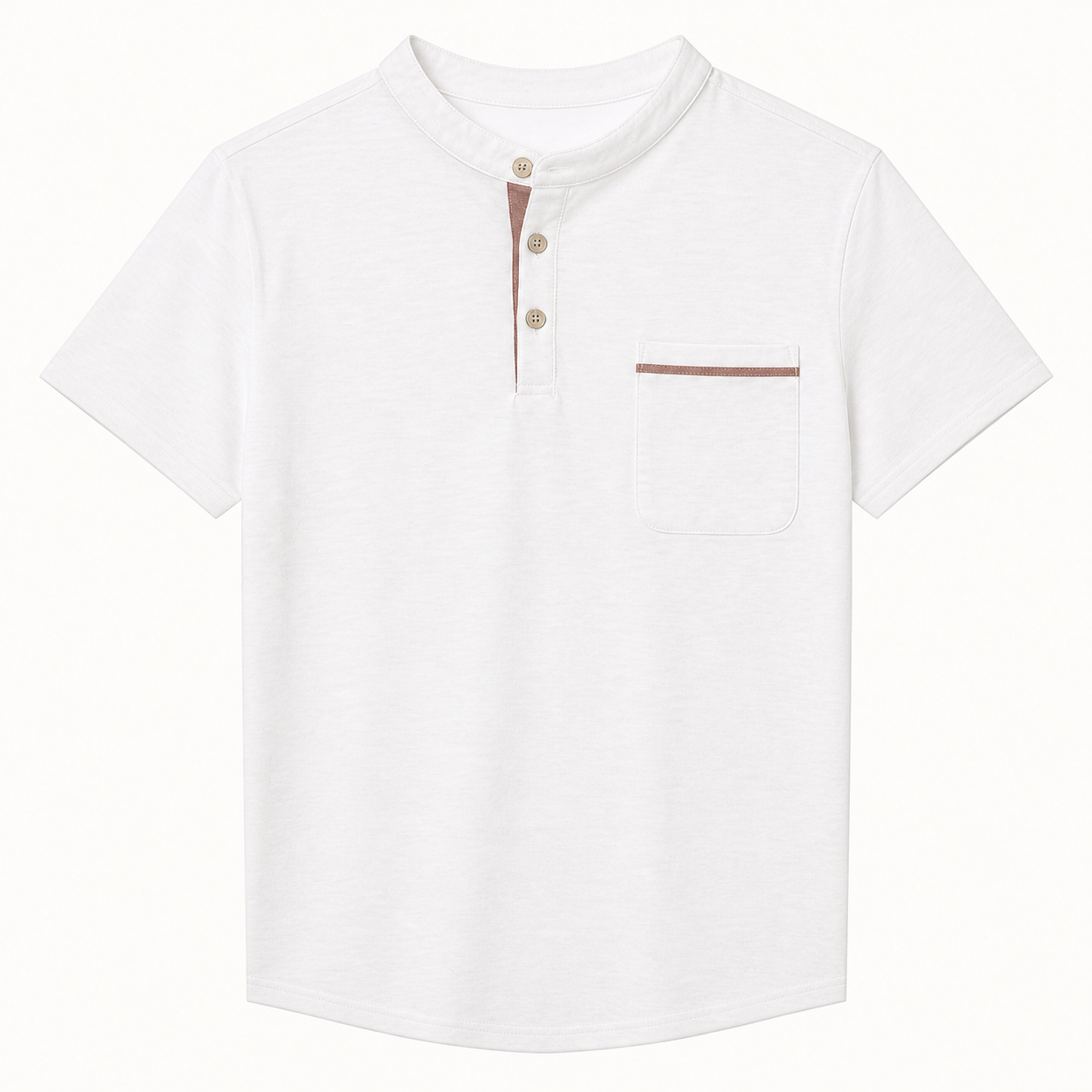 Men's smooth short sleeve Henley shirt in White with three-button front and complete sewn-on chest patch pocket